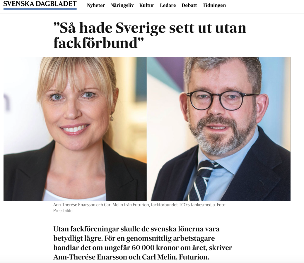 Ann-Therese Enarsson och Carl Melin, Futurion, i SvD Brännpunkt.